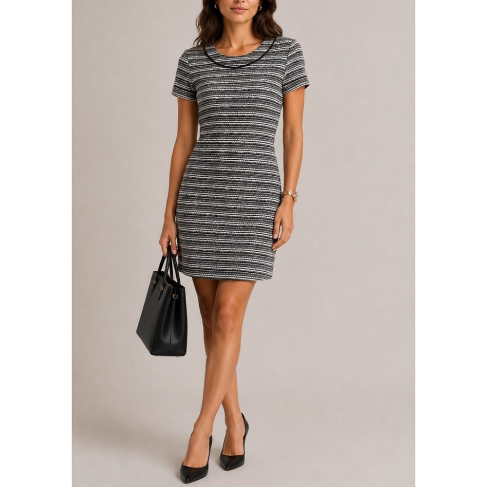 NEW W by Worth Black White Striped Tweed Mini Shift Dress W181DR50-00 Size 0